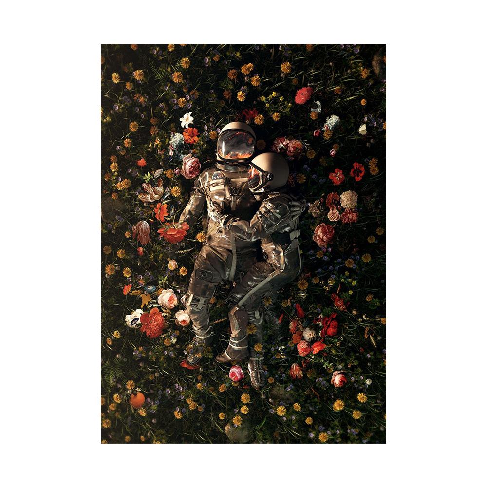 Astronaut Flower Field Painting Canvas Print Wall Art Poster Flourishing of Life Picture for Gift Living Room Home Decor Cuadros