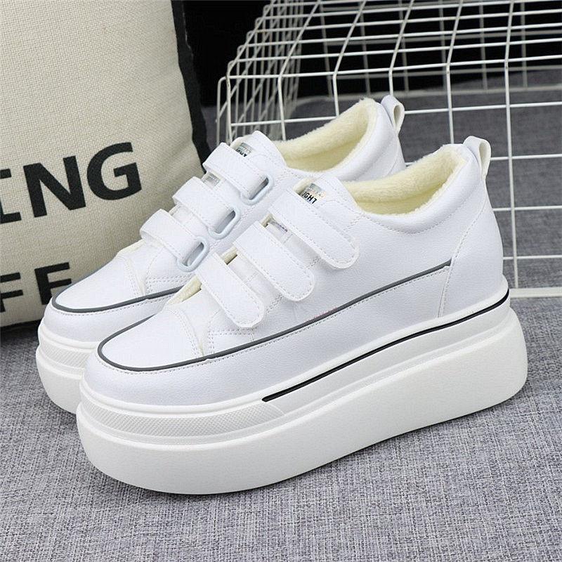 

Стелька, увеличивающая рост 8 см, белые туфли для женщин, весенние новые универсальные туфли на платформе, повседневные туфли на липучке, тонкие туфли на платформе 40