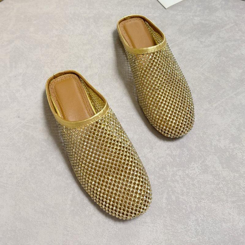 Mode Personalisierte Neue Sommer Diamant Runde Spitze Baotou Halbschuhe Für Frauen Zum Hineinschlüpfen Flache Schuhe Mit Absatz Muller Freizeitschuhe Damen