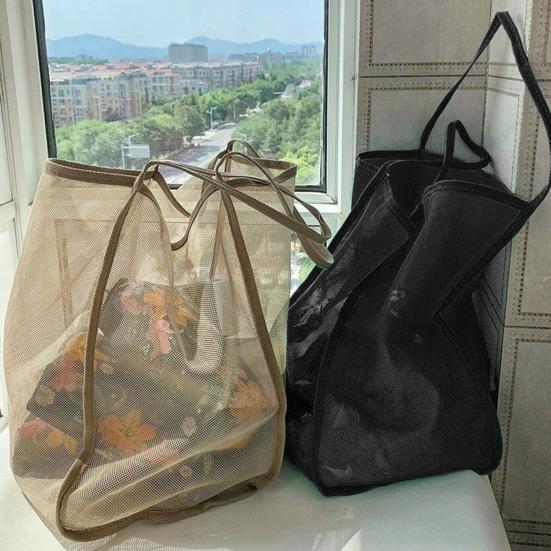 Storage Bag Large Capacity Mesh Tote Breathable Transparent Beach Bag for Swim Gym Shopping Foldable Compact Travel Bag Multipurpose Organizer