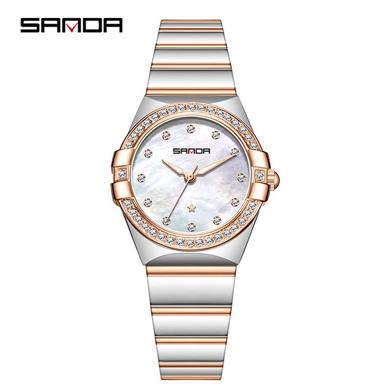 Sanda Luxury Women's Quartz Wristwatch - Lightweight, Trendy, Diamond Inlaid, Casual, Waterproof.