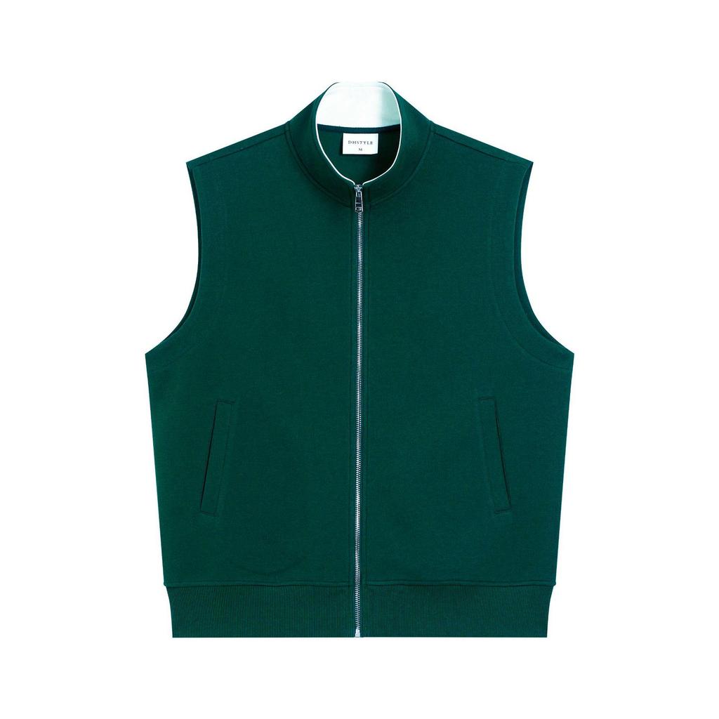 Women's 2024 Heavyweight 380g Stand-up Collar Zipper Vest - Solid Color Sleeveless Casual Sports Hoodie
