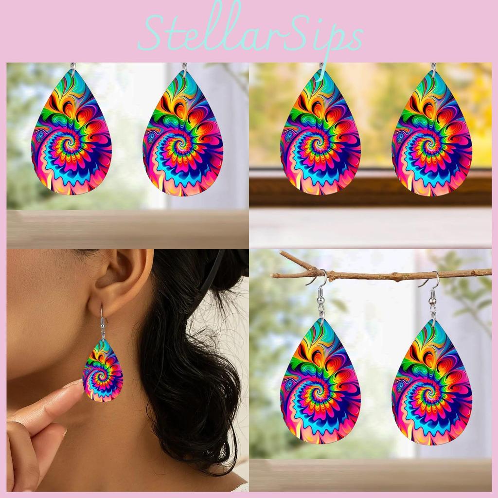 Boucles d'oreilles pendantes en acrylique pour femmes avec motif coloré tendance en forme de goutte d'eau pour toutes