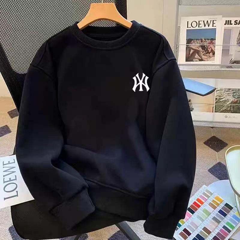 2025 Men’s Plus Velvet Cotton Hoodie – Round Neck, Long Sleeve, Casual Loose Fit, Trendy Base Layer for Autumn/Winter
