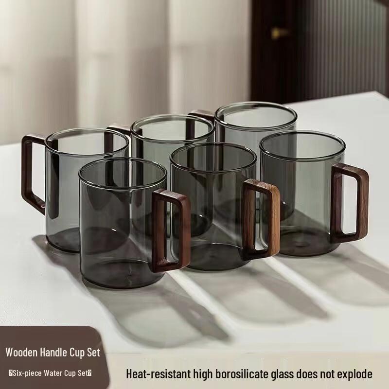 Haofeng Nordic Glass Teacups with Wooden Handles