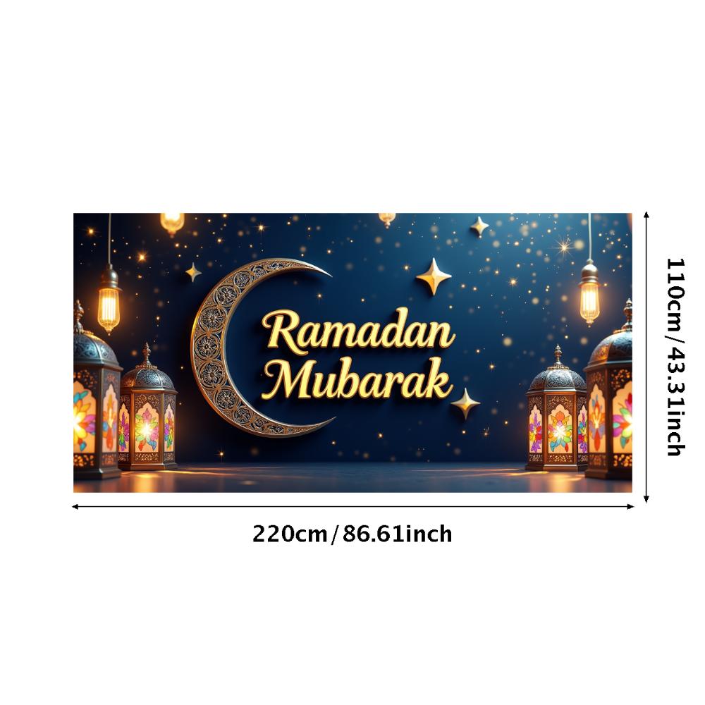 Bannière Ramadan Moubarak Lanterne Festival Islamique Toile de Fond Lune pour Décoration Aïd Accessoires Photo Fournitures de Fête Événement Ramadan