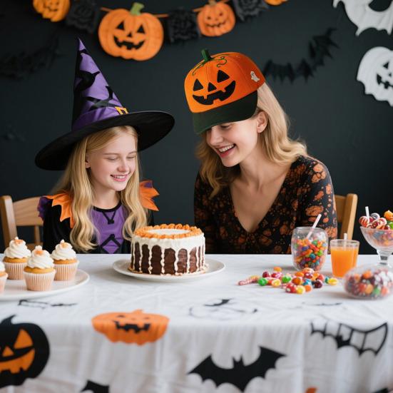 Halloween Pumpkin Baseball Hat Unisex Adjustable Embroidery Pumpkin Face Dad Hat Cotton Trucker Cap for Halloween Fishing Camping Tennis