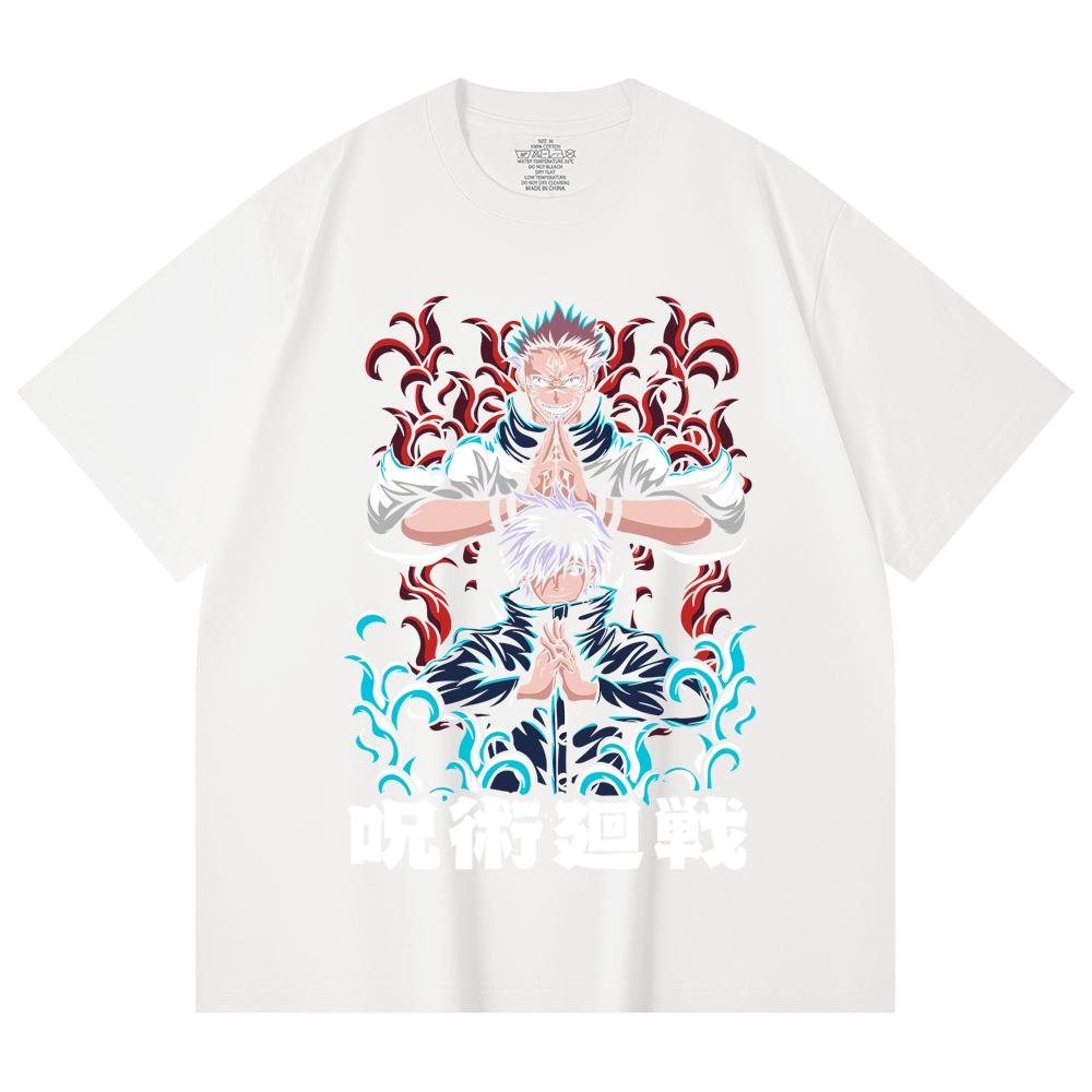 230 Gsm 100% Cotton Jujutsu Kaisen V49 Gojo Sukuna Print Unisex Heavy Cotton T Shirt