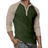 Men's Button-Down Contrast Raglan 3/4 Sleeve Top
