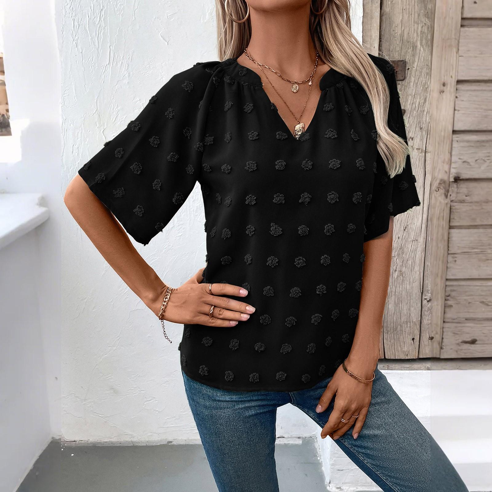 

Женский летний однотонный удобный свободный топ с большим V-образным вырезом и коротким рукавом L