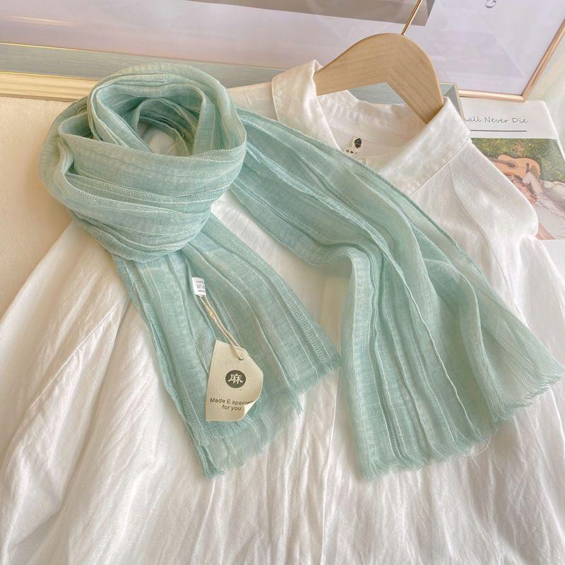 

Универсальный однотонный шарф из хлопка и льна для женщин на весну и осень, летний шарф в корейском стиле