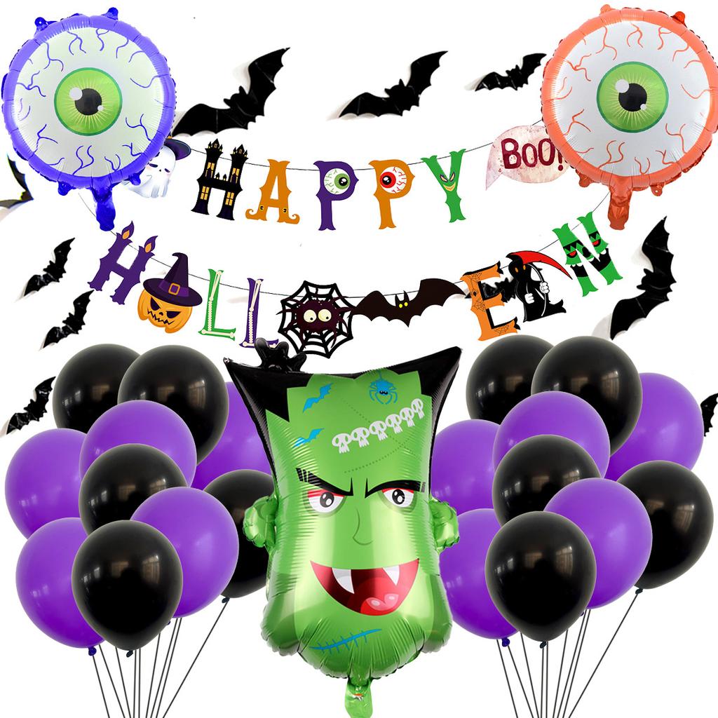 Halloween Pumpkin Aluminum Film Balloon Set Skull Bat Wall Sticker Flag Atmosphere Decoration