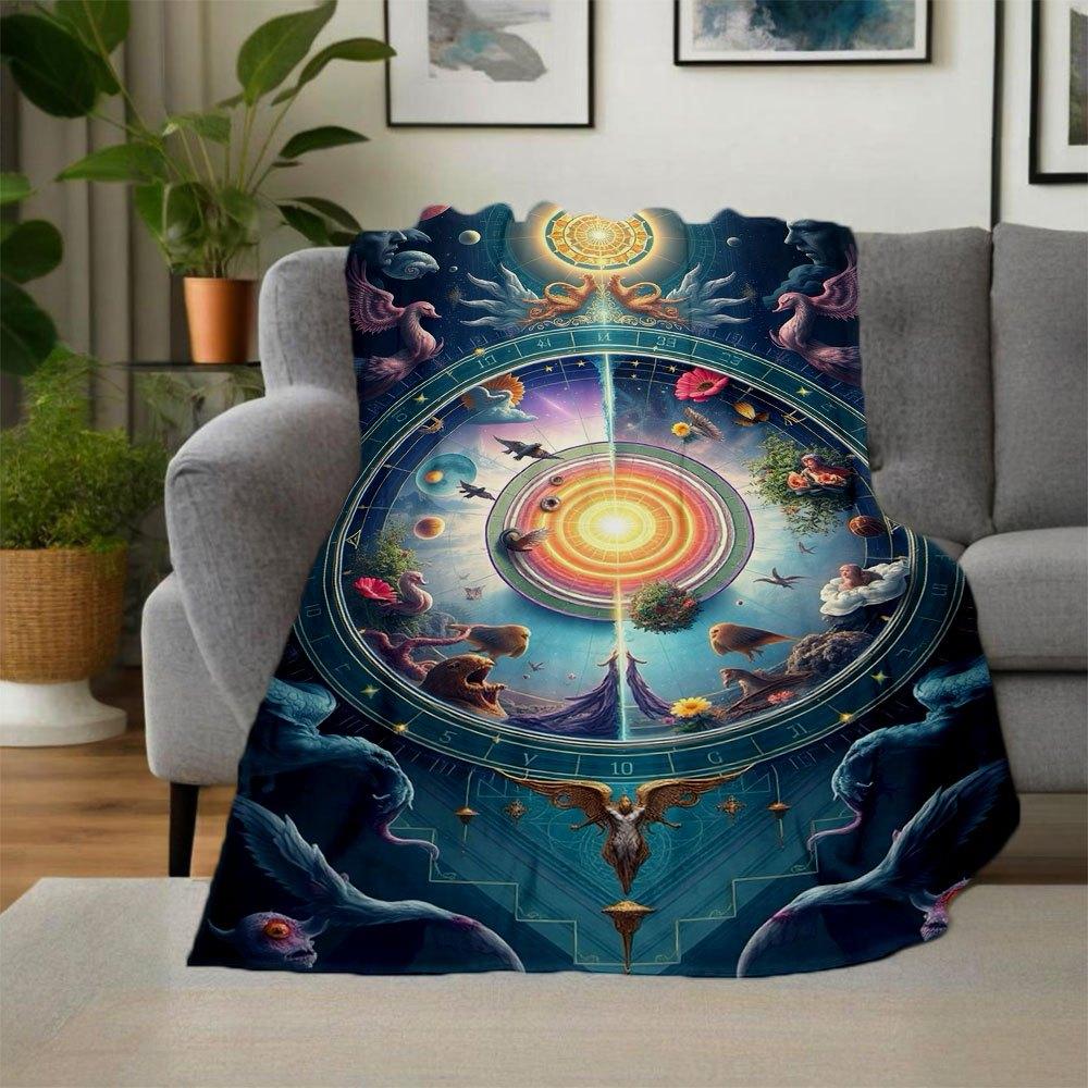 "Divine Harmony: Celestial Zodiac Art Print"Blanket Flannel Throw Blanket for Sofa, Bed, Travel, Camping, Office