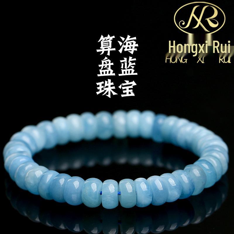 Браслет-счеты из натурального аквамарина Hongxi Rui Crystal с бусинами прямой огранки 6mm per strand