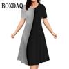 Summer Women Dress Fashion Plus Size Short Sleeve Dress Black White Contrast Color Loose A-Line DressClothing