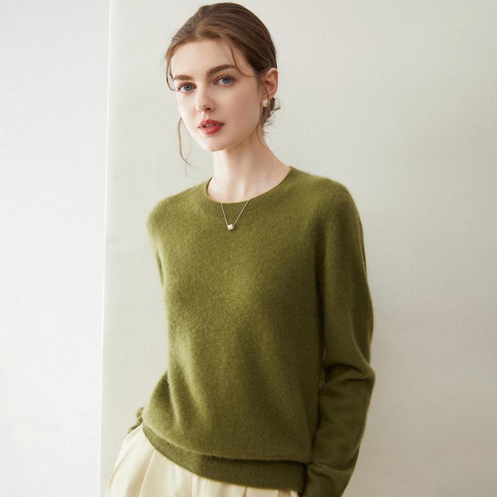 100% Pure Cashmere Women's Pullover: Round Neck, Loose, Slim-Fit, Soft Sweater for Autumn/Winter