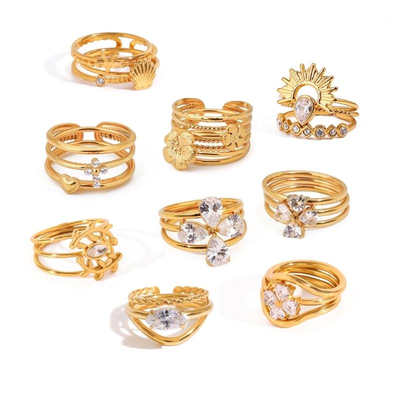 3pcs/Set Elegant 18K Gold Color Adjustable Size Threaded Ring Accessory Stylish Finger Accessories for Fashionistas