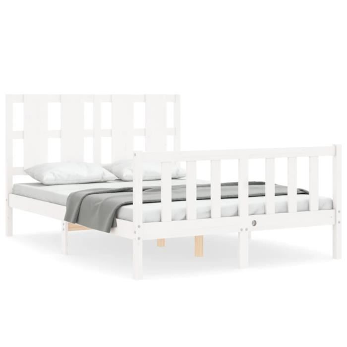 VidaXL Bed Frame with Headboard White 120x200 Cm Solid Wood 3192227