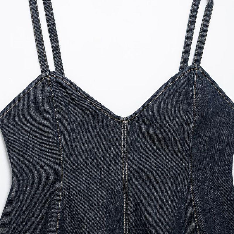 Kaslead New Arrival Women's Clothing Fashion Style Wavy Style Wide Hem V Neck Camisole Denim Tops 8197064