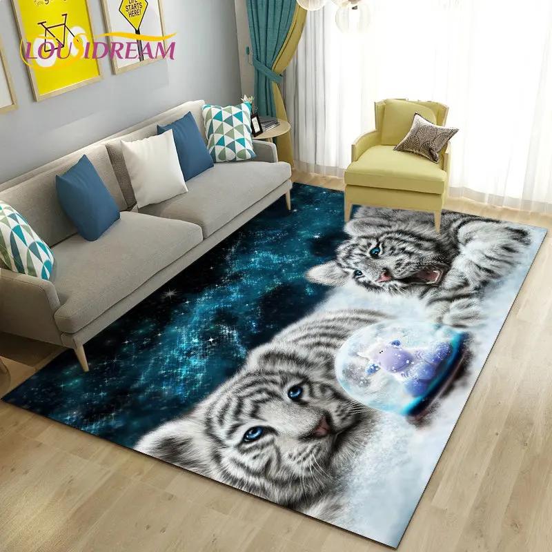 3D biały tygrys lew lampart wilk dywan do składania, dywanik do salonu sypialnia Sofa wycieraczka dekoracja, zabawa dla dzieci antypoślizgowa mata podłogowa