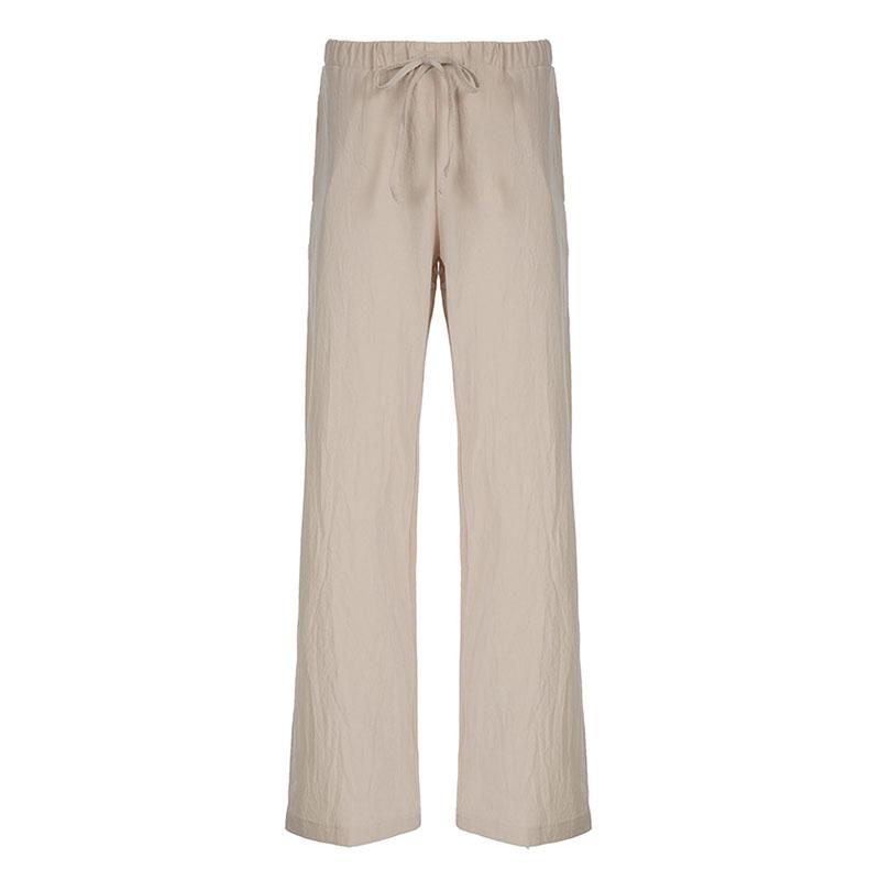 Casual Basic White Pants Women Baggy Low Waist Straight Trousers Solid Color Thin Linen Wide Leg Pantalones Ladies Spring Summer Trouser