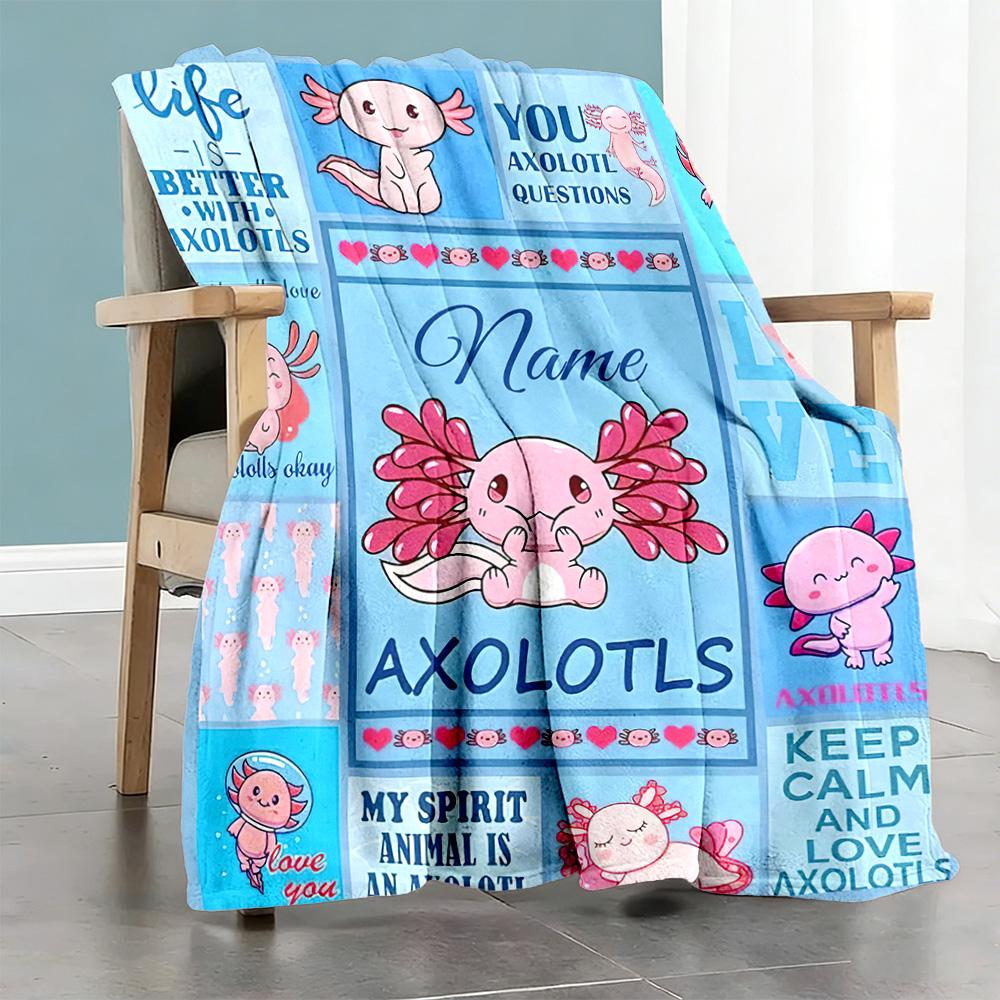 Blue Axolotls Customize Your Name Blanket Throw Personalized Blanket Warmthful Decor Perfect for Living Room Picnics Bed Sofa for All Occasions