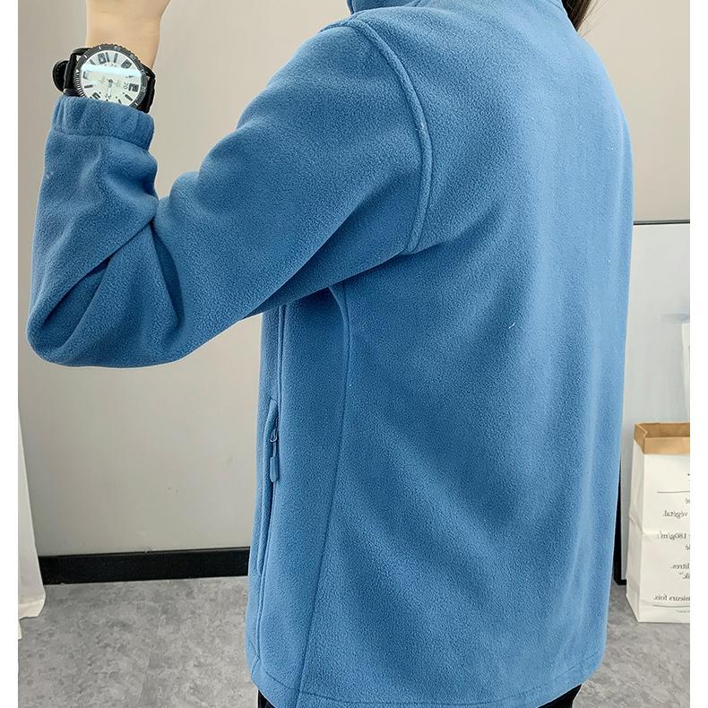 Winter Fleece Hiking Jacket Women Thicked Climbing Running Sweatshirt Double Side Zipper Stand Collar Sport Coat