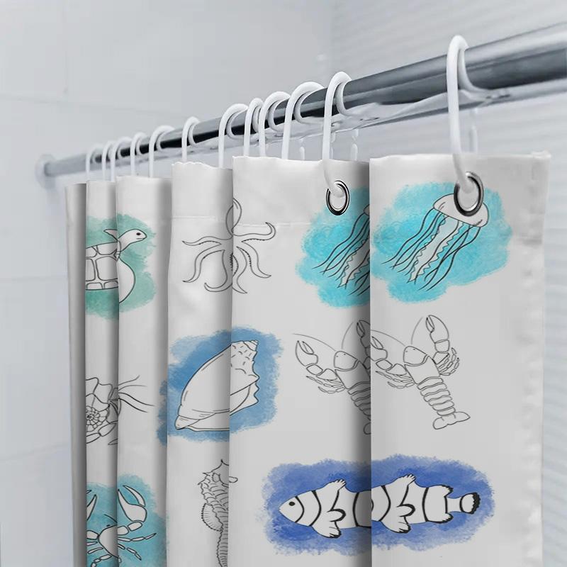 Ocean Animal Printed Shower Curtain Set Waterproof Home Decor Bathroom Accessories