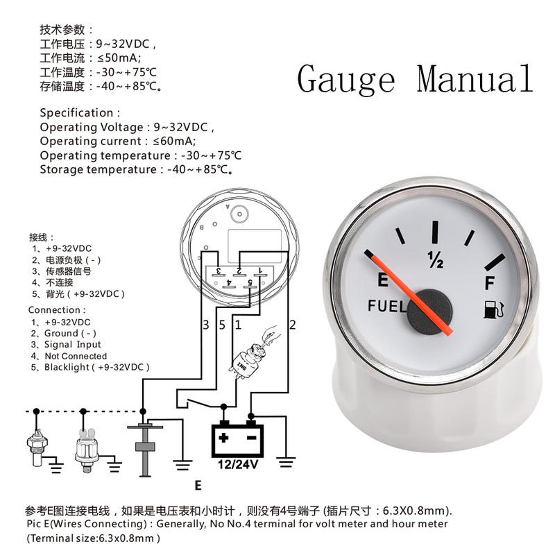 100-500mm Stainless Steel Marine Fuel Level Gauge Sensor Fit Boat Car Fuel Level Gauge Meter 0-190 ohm with Red Light Custom