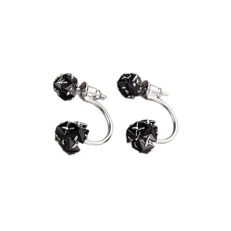 Creative Black Size Zircon Ball Earrings, High-End Light Luxury Niche Earrings, Women'S Personality Trendy And Cool Silver Needle Earrings.