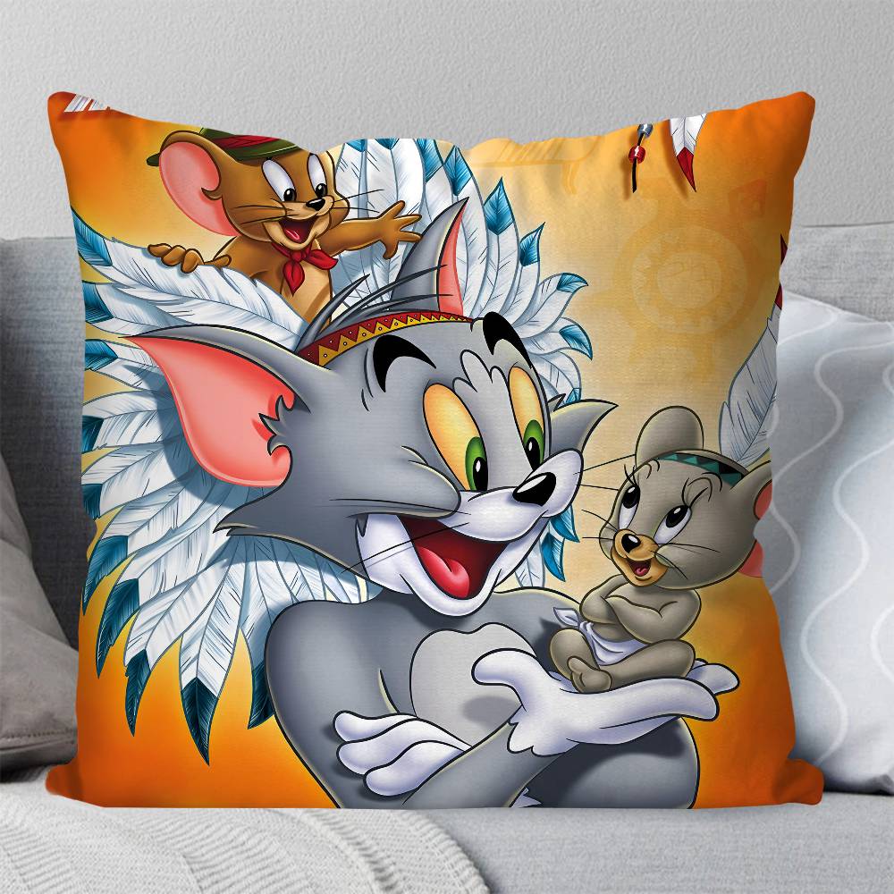 

Cartoon T-Tom And J-Jerry Pillow Case Square Pillow Bedroom Sofa Leisure Comfort Cushion Car Living Room Home Decoration 16x16Inch
