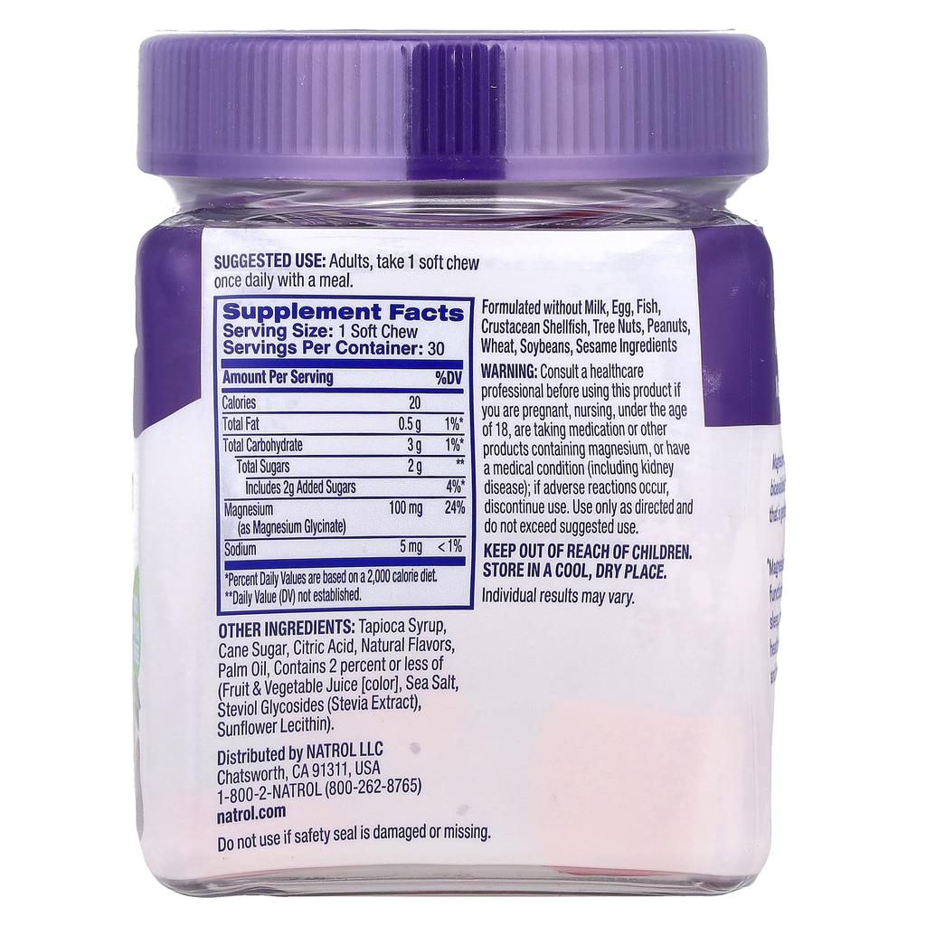 Glycine Magnesium, High Absorption Cherry Lemon, 100Mg, 30 Soft Chews