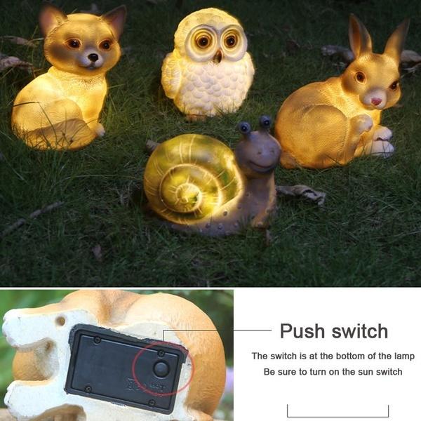 Outdoor Solar Power Yard Animal Ornament Lamp LED Garden Landscape Lamp Rabbit Owl Snail Puppy Night