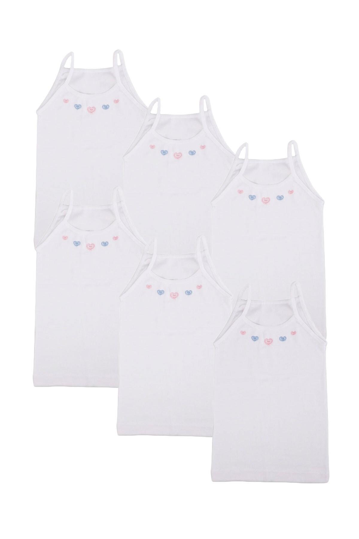 

6-секционная нижняя рубашка с вышивкой на бретельках для девочек, нижняя рубашка в рубчик 1-2 yaş белый