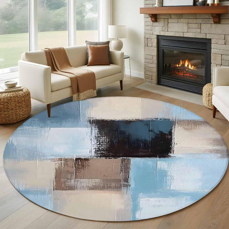 Moderní kulatý koberec Barevné bloky Styl inkoustové malby Dekorace do domácnosti Podložka Nordický minimalistický Obývací pokoj Ložnice Protiskluzový koberec