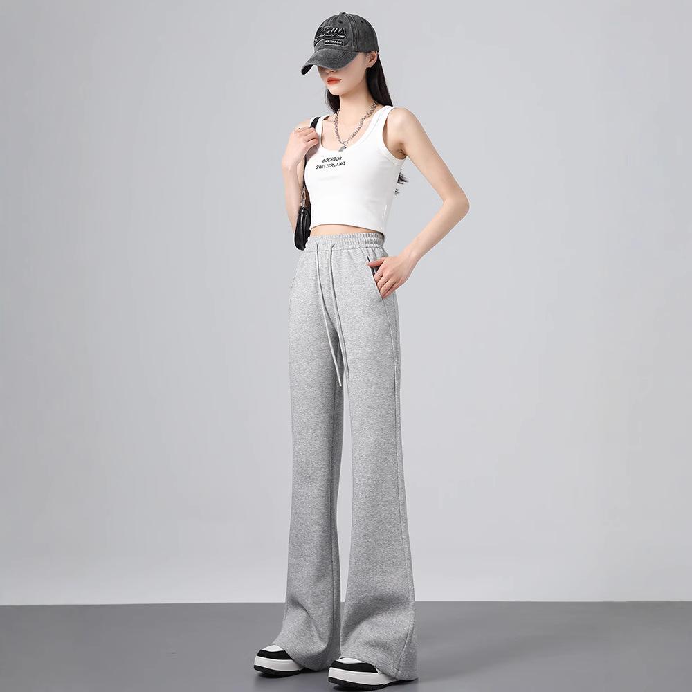 American-Style High Waist Flared Sweatpants for Women - Autumn/Winter Casual Slim Fit Long Pants
