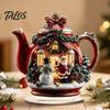 Retro Christmas House Centerpieces Acrylic Table Decoration, Double-sided Winter Snow Village/Candle/Teapot Ornament European Style Ornaments