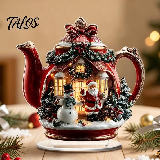 Retro Christmas House Centerpieces Acrylic Table Decoration, Double-sided Winter Snow Village/Candle/Teapot Ornament European Style Ornaments