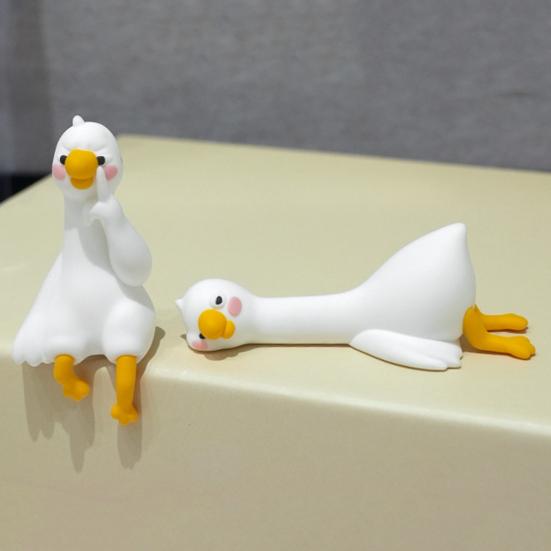 Mini Resin Goose Figurine Funny Resin Small Goose Computer Decor Collectible Cute 3D Craft Sculpture for Office Desk Car Dashboard Home Decor