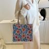 Simple and Fashionable Linen Flower Printing Handbag Women Fashion Commuter Shoulder Bags Tote Bag
