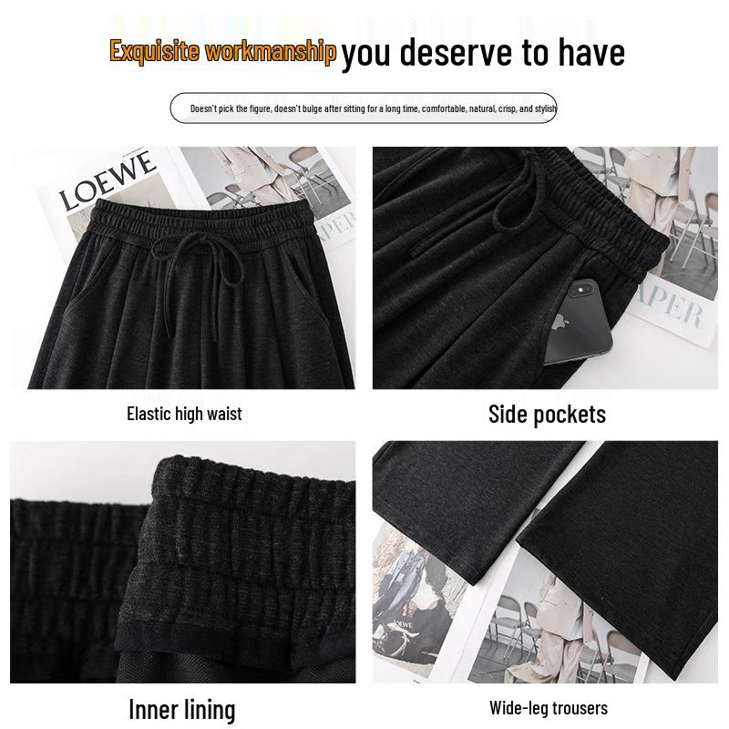 Petite Grey Glutinous Rice Style Straight Leg High Waist Pants (XS) - Women's Slim Fit, Wide Leg for Autumn/Spring