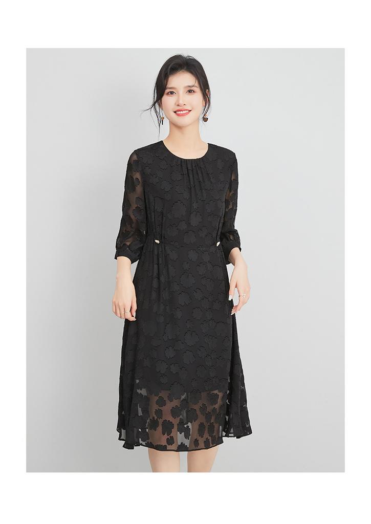 100% Mulberry Silk Burnt Flower Jacquard Dress