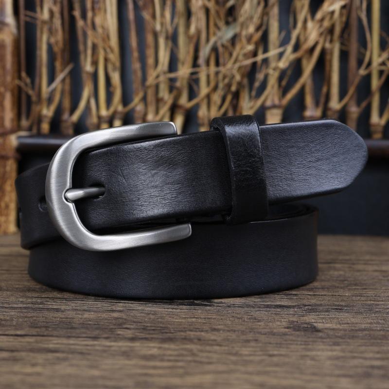 Ремень женский Head Layer Pure Cowhide универсальный джинсовый тонкий ремень из натуральной кожи Ins Style простой повседневный декоративный ремень для женщин 95cm чёрный
