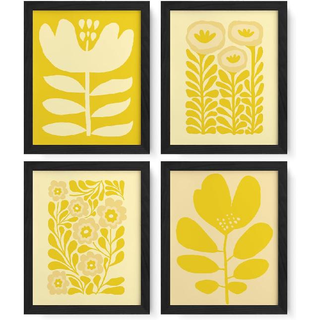 JXREQ Vinatge Boho Abstract Matisse Floral Wall Art, Mid Century Modern Abstract Black and Beige Floral Wall Decor for Home Kitchen Bedroom Bathroom