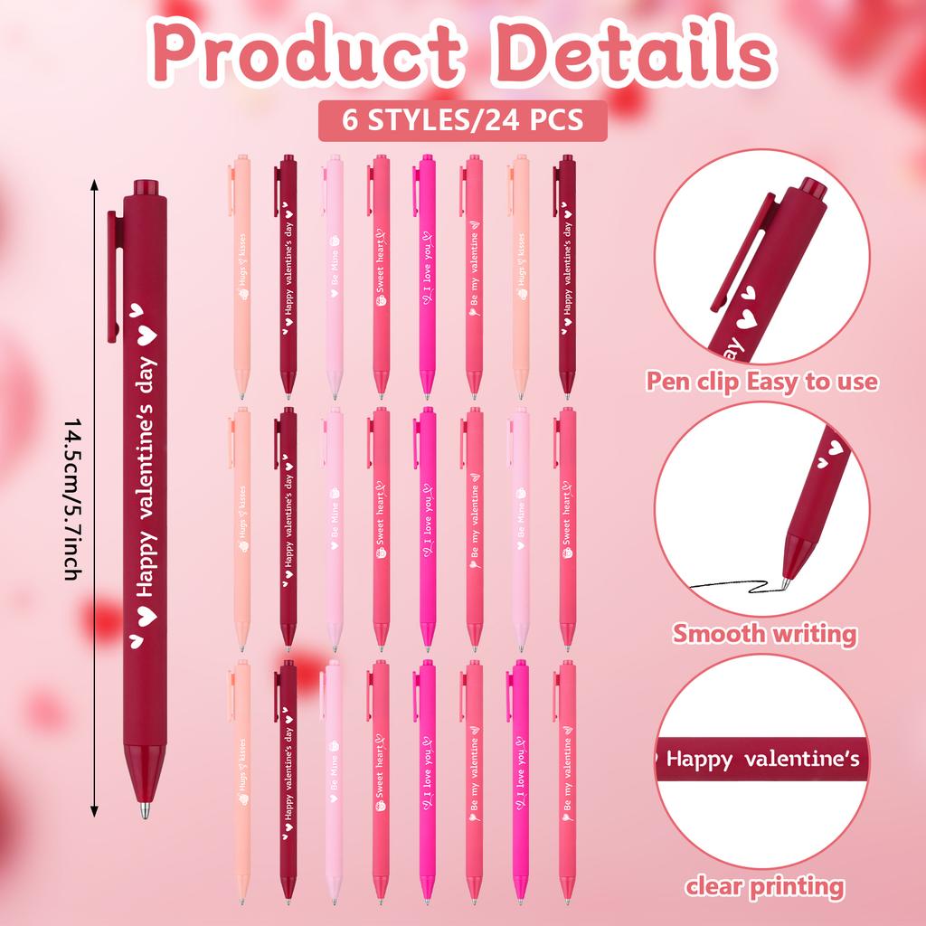 24 Pcs Valentines Day Gifts Heart Ballpoint Pens Valentine'S Day Party Favors Valentines Appreciation Gifts For Women Men Cowork
