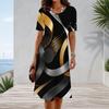 Women Plus Size Round Neck Short Sleeve Dark Purple Halloween Printed A Line Dress