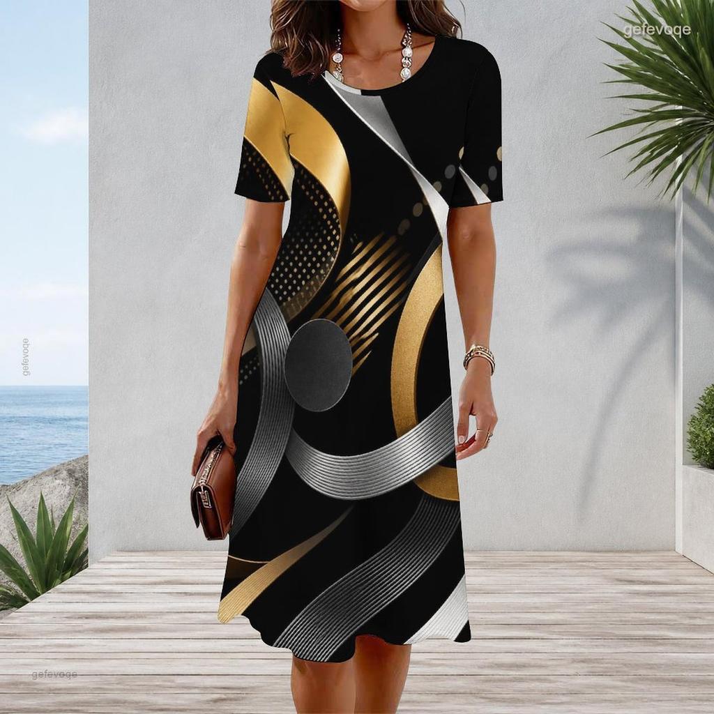 Women Plus Size Round Neck Short Sleeve Dark Purple Halloween Printed A Line Dress