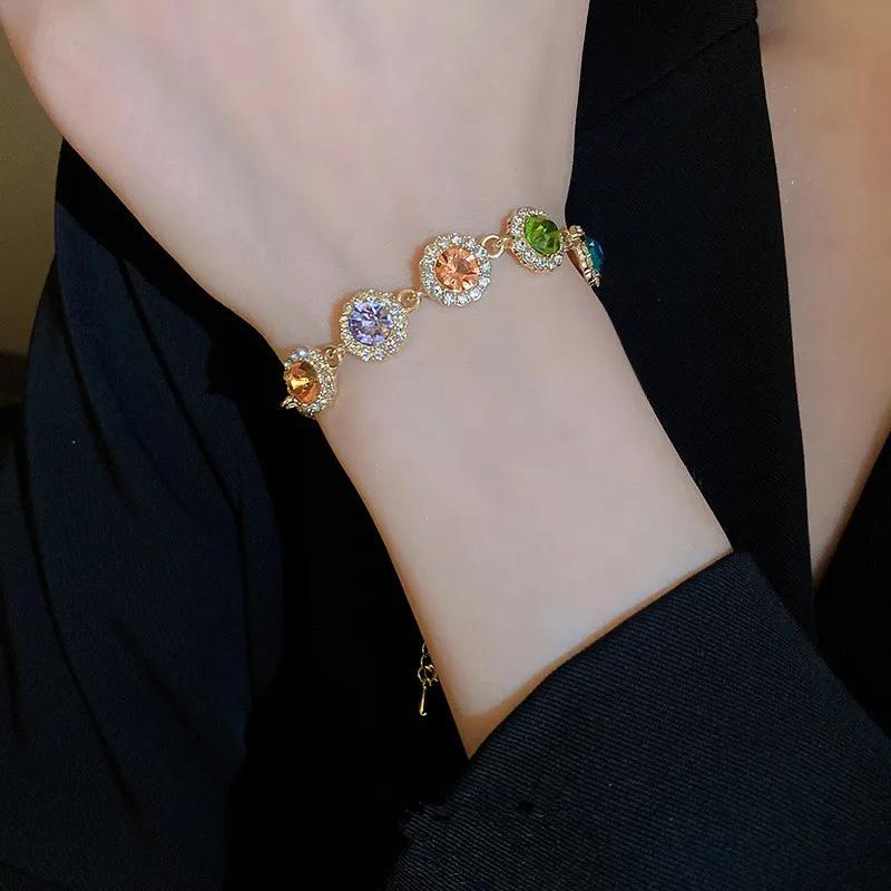 Luxurious Colorful Crystal Chain Bracelet For Women Personalized Daily Accessory Party Jewelry Birthday Anniversary Gift