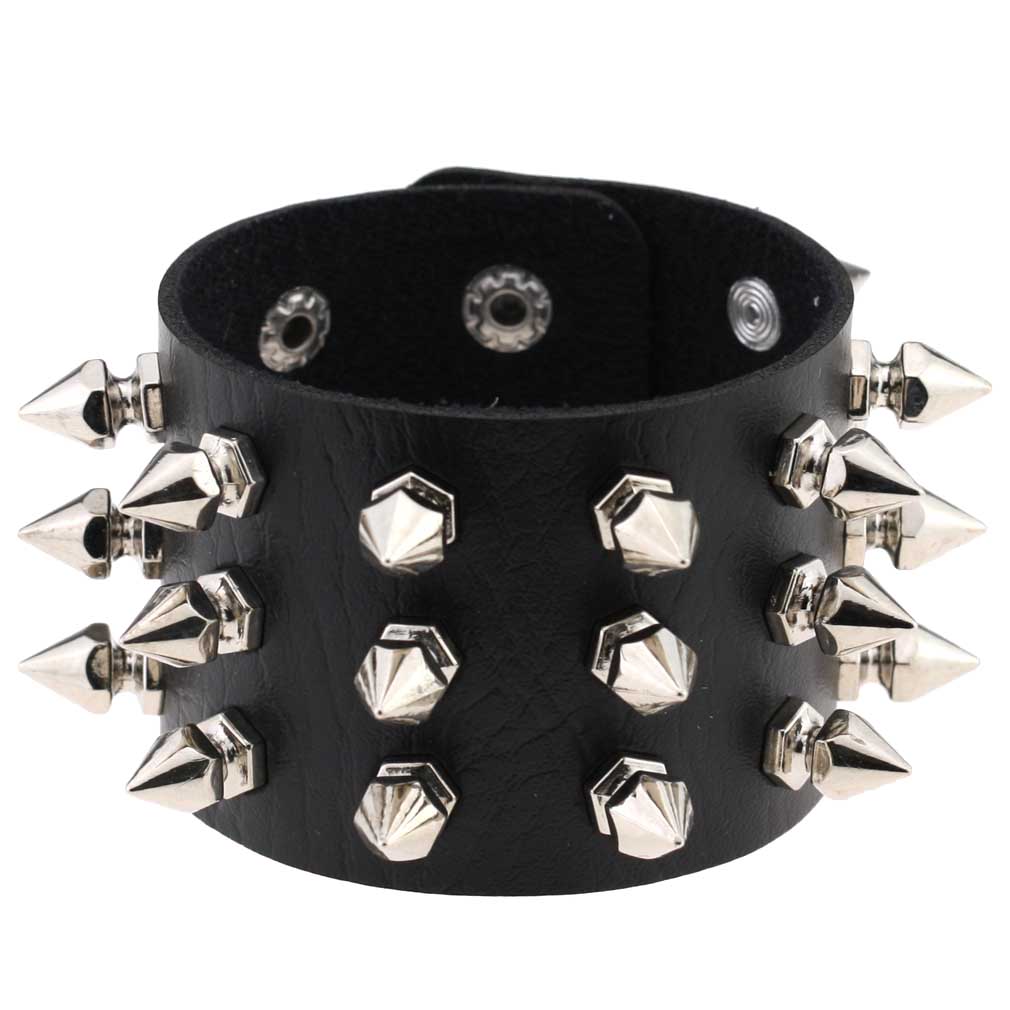 Punk Spike Studded PU Leather Bracelet for Men Women 3-Row Cone Rivet Cuff Wristband Gothic Jewelry