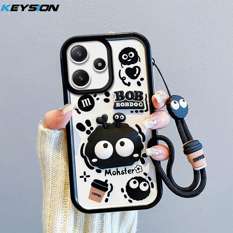 KEYSION Shockproof Case for Redmi 12 4G 5G with Lanyard Silicone Cute 3D Cartoon Doll Phone Cover for Xiaomi Redmi 12 5G